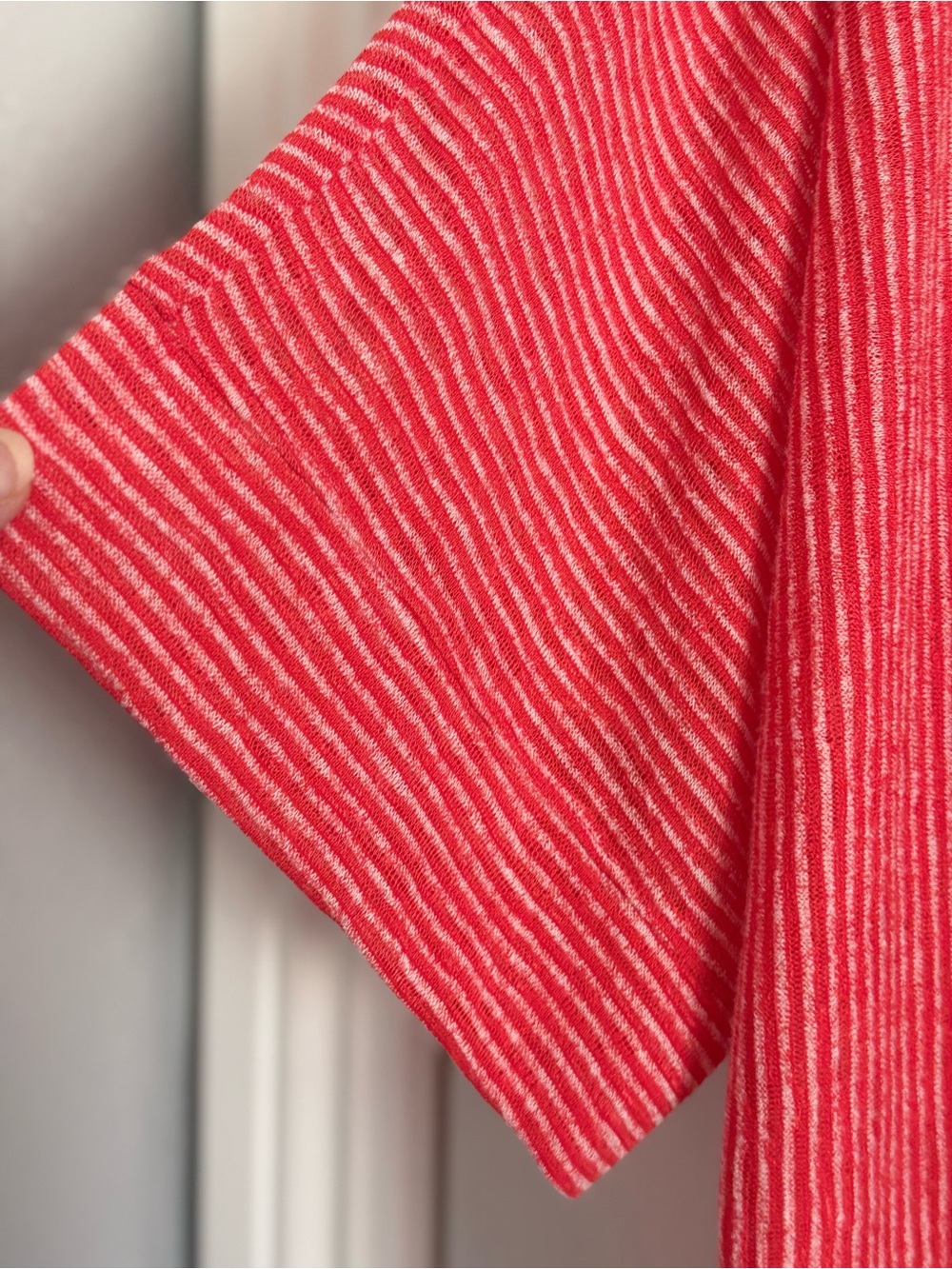 🌻 Nally & Millie Red and White Striped Open-Front Knit Top Cardigan L/XL - Picture 5 of 7